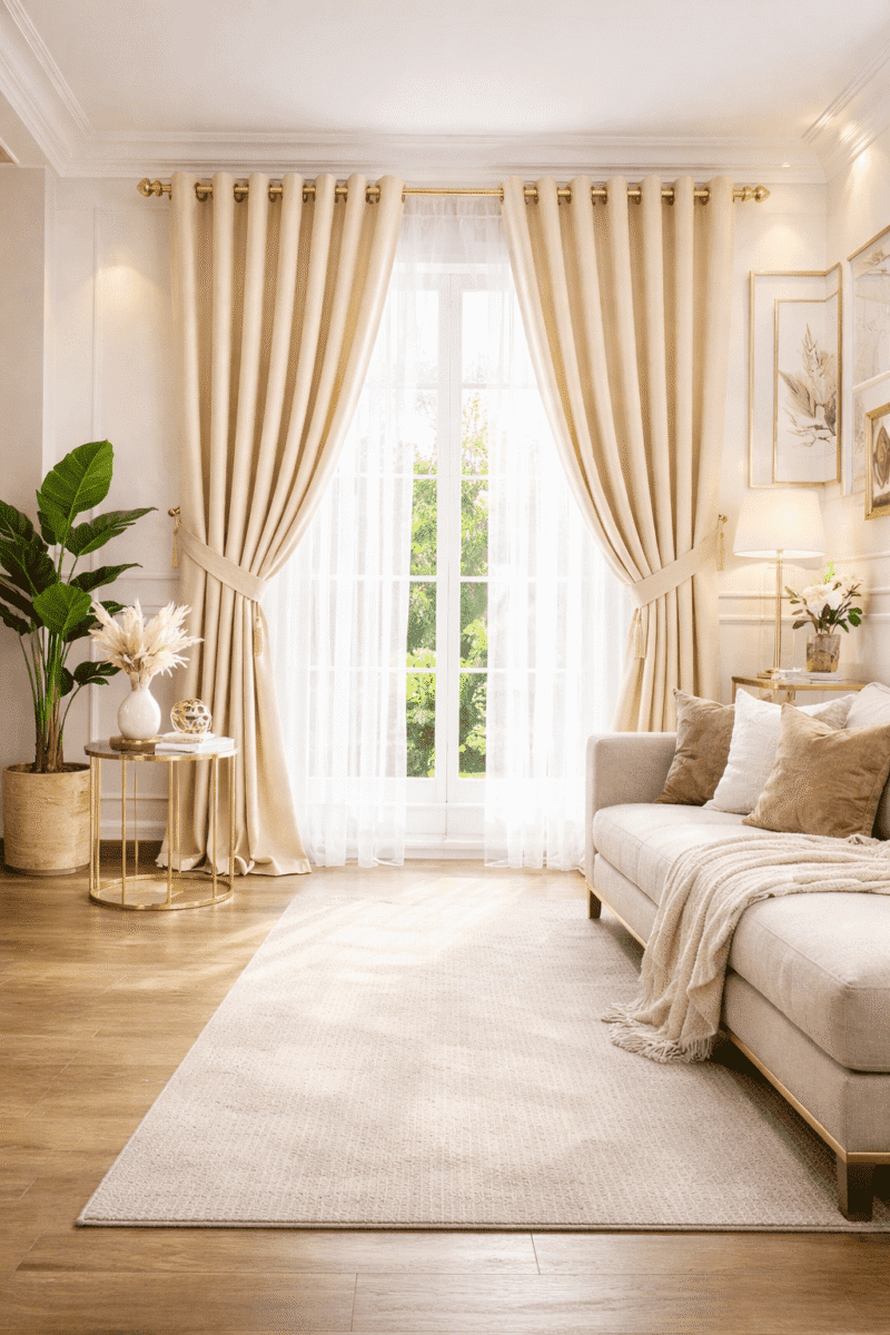 gorden warna cream minimalis di alam sutera