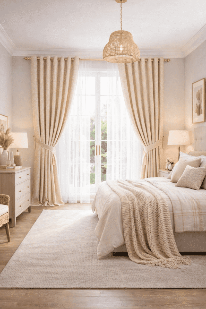 gorden kamar warna cream di jakarta pusat