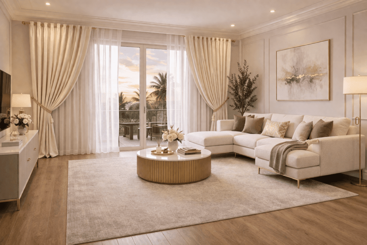 gorden mewah ruang keluarga di jakarta selatan