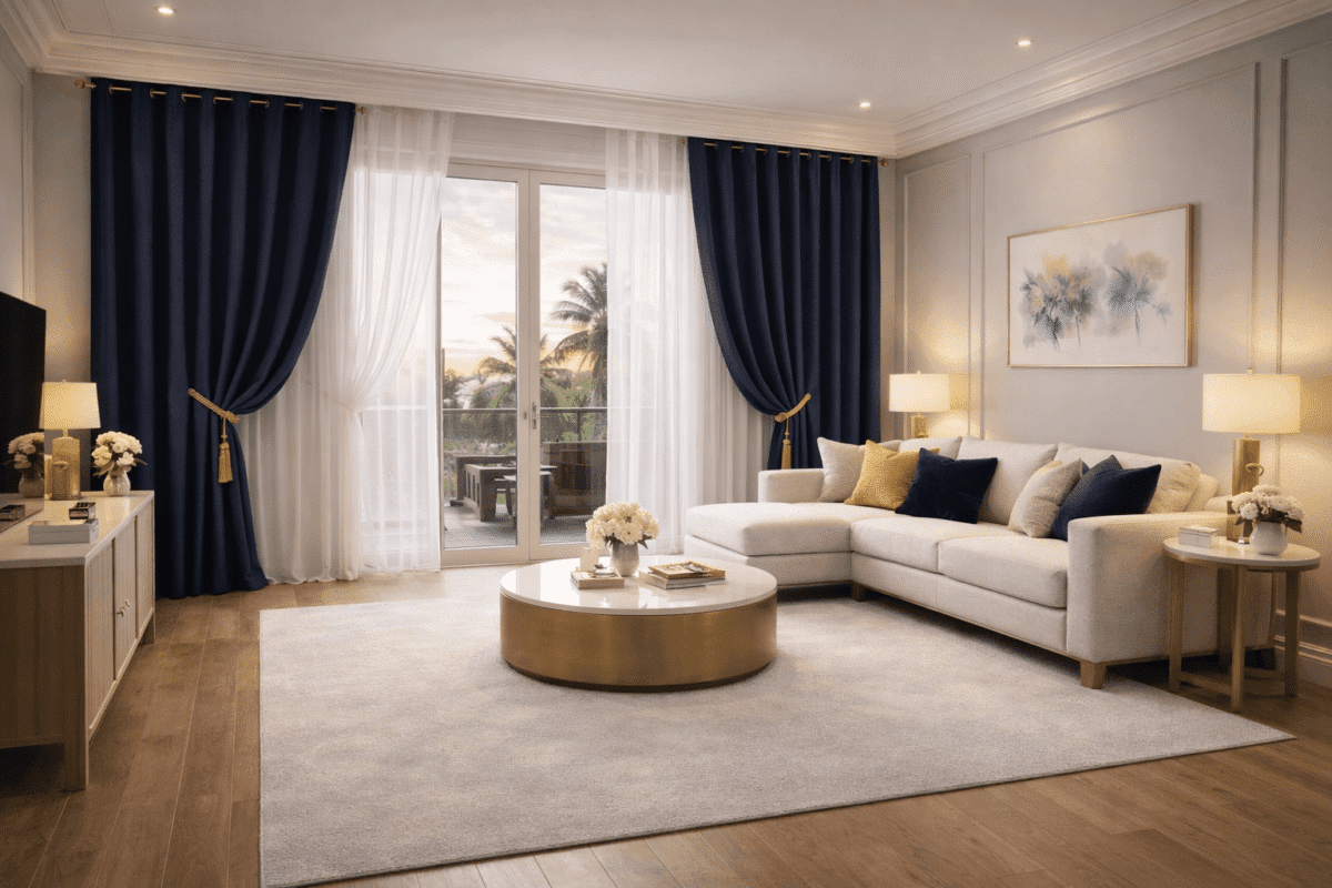 gorden mewah ruang keluarga di tangerang selatan