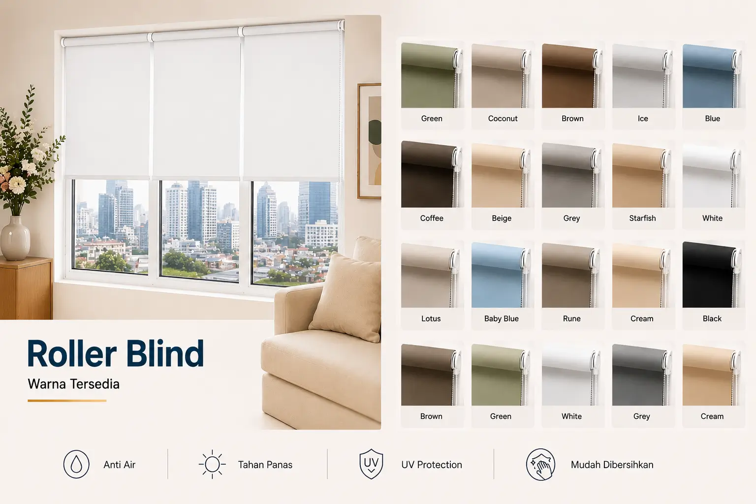 contoh sampel roller blind di lippo karawaci